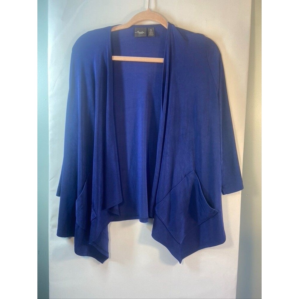 TRAVELERS BY CHICO;S WOMENS SIZE SMALL 0 BLUE OPEN FRONT CARDIGAN POCKETS